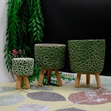 BGG Halka Desenli Dekoratif Ahşap Ayaklı Beton Saksı