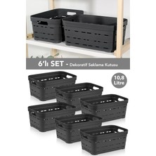 Meleni Home 6'lı Delikli Dekoratif Piramit Saklama Kutusu - Dolap Düzenleyici Organizer Kutu 10,8 Lt Antrasit