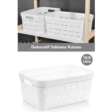 Meleni Home Delikli Dekoratif Piramit Saklama Kutusu - Dolap Içi Düzenleyici Organizer Kutu 10,8 Lt Beyaz