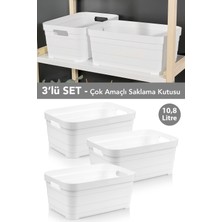 Meleni Home 3 Adet Dekoratif Piramit Saklama Kutusu - Dolap Içi Düzenleyici Organizer Kutu 10,8 Litre Beyaz