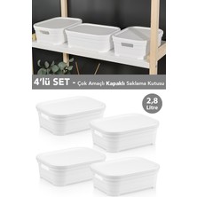 Meleni Home 4 Adet Kapaklı Dekoratif Piramit Saklama Kutusu - Dolap Düzenleyici Organizer Kutu 2,8 Litre Beyaz