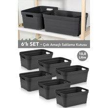 Meleni Home 6 Adet Dekoratif Piramit Saklama Kutusu - Dolap Içi Düzenleyici Organizer Kutu 10,8 Litre Antrasit