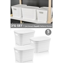 Meleni Home 3 Adet Kapaklı Dekoratif Piramit Saklama Kutusu - Dolap Düzenleyici Organizer Kutu 5 Litre Beyaz