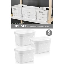 Meleni Home 3'lü Delikli Dekoratif Piramit Saklama Kutusu - Dolap Düzenleyici Çok Amaçlı Organizer 5 Lt Beyaz