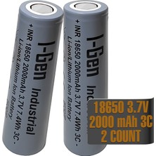 I-Gen Batteries Industrial E001 Inr 18650 3.7V 2000 Mah 3c 7.4WH Li-Ion Şarjlı Pil Düz Başlı Lityum Pil