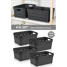 Meleni Home 4'lü Delikli Dekoratif Piramit Saklama Kutusu - Dolap Düzenleyici Organizer Kutu 10,8 Lt Antrasit