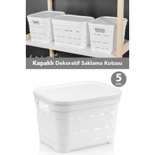 Meleni Home Kapaklı Delikli Dekoratif Piramit Saklama Kutusu - Dolap Düzenleyici Organizer Kutu 5 Lt Beyaz