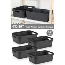 Meleni Home 4 Adet Dekoratif Piramit Saklama Kutusu - Dolap Içi Düzenleyici Organizer Kutu 8,2 Litre Antrasit