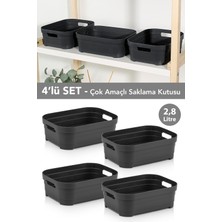 Meleni Home 4 Adet Dekoratif Piramit Saklama Kutusu - Dolap Düzenleyici Çok Amaçlı Organizer 2,8 Litre Antrasit