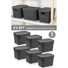 Meleni Home 6'lı Kapaklı Delikli Dekoratif Piramit Saklama Kutusu - Dolap Düzenleyici Organizer 5 Lt Antrasit