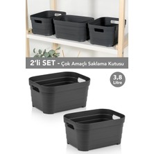 Meleni Home 2 Adet Dekoratif Piramit Saklama Kutusu - Dolap Içi Düzenleyici Organizer Kutu 3,8 Litre Antrasit