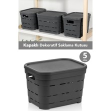 Meleni Home Kapaklı Delikli Dekoratif Piramit Saklama Kutusu - Dolap Düzenleyici Organizer 5 Lt Antrasit