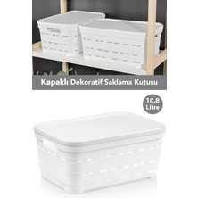 Meleni Home Kapaklı Delikli Dekoratif Piramit Saklama Kutusu - Dolap Düzenleyici Organizer 10,8 Lt Beyaz