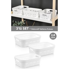 Meleni Home 3'lü Delikli Dekoratif Piramit Saklama Kutusu - Dolap Düzenleyici Çok Amaçlı Organizer 2,8 Lt Beyaz