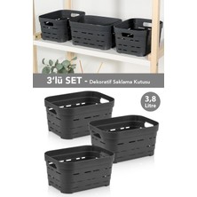 Meleni Home 3'lü Delikli Dekoratif Piramit Saklama Kutusu - Dolap Düzenleyici Organizer Kutu 3,8 Lt Antrasit