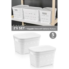 Meleni Home 2'li Kapaklı Delikli Dekoratif Piramit Saklama Kutusu - Dolap Düzenleyici Organizer Kutu 5 Lt Beyaz