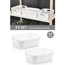 Meleni Home 2'li Delikli Dekoratif Piramit Saklama Kutusu - Dolap Düzenleyici Çok Amaçlı Organizer 2,8 Lt Beyaz