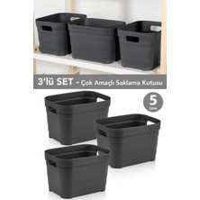 Meleni Home 3 Adet Dekoratif Piramit Saklama Kutusu - Dolap Içi Düzenleyici Organizer Kutu 5 Litre Antrasit