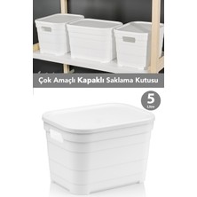 Meleni Home 1 Adet Kapaklı Dekoratif Piramit Saklama Kutusu - Dolap Düzenleyici Organizer Kutu 5 Litre Beyaz