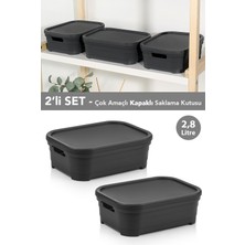 Meleni Home 2 Adet Kapaklı Dekoratif Piramit Saklama Kutusu - Dolap Düzenleyici Organizer 2,8 Litre Antrasit