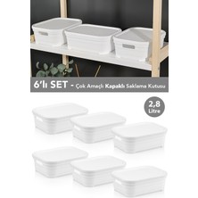 Meleni Home 6 Adet Kapaklı Dekoratif Piramit Saklama Kutusu - Dolap Düzenleyici Organizer Kutu 2,8 Litre Beyaz