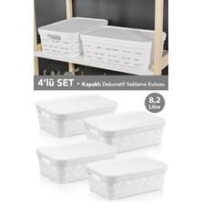 Meleni Home 4'lü Kapaklı Delikli Dekoratif Piramit Saklama Kutusu - Dolap Içi Düzenleyici Organizer 8,2 Lt Beyaz