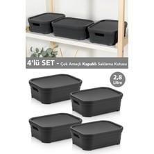 Meleni Home 4 Adet Kapaklı Dekoratif Piramit Saklama Kutusu - Dolap Düzenleyici Organizer 2,8 Litre Antrasit