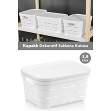 Meleni Home Kapaklı Delikli Dekoratif Piramit Saklama Kutusu - Dolap Içi Düzenleyici Organizer 3,8 Lt Beyaz