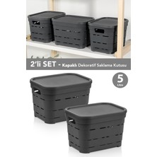 Meleni Home 2'li Kapaklı Delikli Dekoratif Piramit Saklama Kutusu - Dolap Düzenleyici Organizer 5 Lt Antrasit