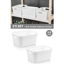 Meleni Home 2 Adet Dekoratif Piramit Saklama Kutusu - Dolap Içi Düzenleyici Organizer Kutu 3,8 Litre Beyaz