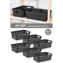 Meleni Home 6'lı Delikli Dekoratif Piramit Saklama Kutusu - Dolap Içi Düzenleyici Organizer Kutu 8,2 Lt Antrasit