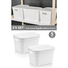 Meleni Home 2 Adet Kapaklı Dekoratif Piramit Saklama Kutusu - Dolap Düzenleyici Organizer Kutu 5 Litre Beyaz