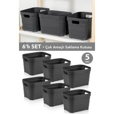 Meleni Home 6 Adet Dekoratif Piramit Saklama Kutusu - Dolap Içi Düzenleyici Organizer Kutu 5 Litre Antrasit