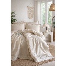 Bedline Saten Nevresim Takımı Çift Kişilik Lady Ekru