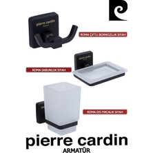 Pierre Cardin Çiftli Bornozluk Siyah + Siyah Sabunluk + Diş Fırçalık Siyah