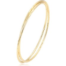 SERENES İkili Ince Dokulu Minimalist 14 Ayar Altın Kaplama Halka Kadın Bilezik