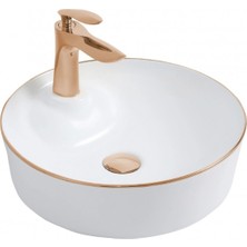 Fualora Seramik Çanak Lavabo Batarya Delikli 43*43*13 cm Rose Gold-Beyaz