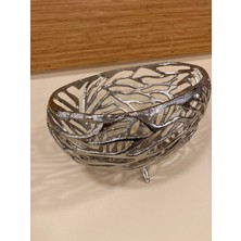 Plus Home Kase Meyvelik Döküm Pirinç Gümüş Oval ve Derin Model El Yapımı Ortaboy Çapı 29 cm Yükseklik 16 cm