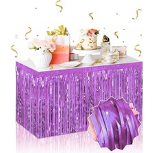 Starseven Kendinden Yapışkanlı Mor Metalize Püsküllü Masa Eteği – 75 x 275 cm Parti Süslemesi