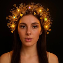 Starseven Kalp Püsküllü Gece Parıltısı 3 Modlu Led&amp;#39;li Işıklı Taç Altın Renk