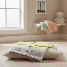 Desdesignel Örgüsü Yelkenli Figürlü Bebek Hırka - Çift Renkli Pamuklu Bebek Yeleği - Sarı/gri