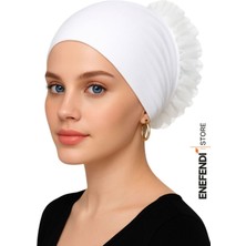 NF ND ENEFENDİ Silikonlu Fırfırlı Bone Kaymayan Topuz Bonesi Dikişsiz Beyaz | Konforlu Şık Pratik Bone