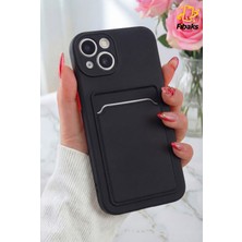 Fibaks Apple iPhone 15 Plus Kamera Korumalı Kartlıklı Cüzdanlı Kırmızı Tuşlu Siyah Silikon Kılıf