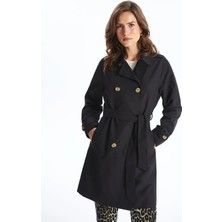 LC Waikiki Lcwaıkıkı Classic Siyah Ceket Yaka Kadın Trençkot