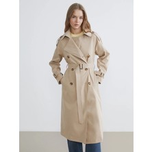 LC Waikiki Xsıde Bej Kruvaze Yaka Kadın Trençkot