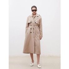 LC Waikiki Soulife Bej Ceket Yaka Süet Görünümlü Kadın Trençkot