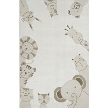 Cool Halı Smile Krem Kahverengi Sevimli Hayvan Figürlü Yumuşak Parlak Doku Makina Dokuma Bebek Çocuk Halısı