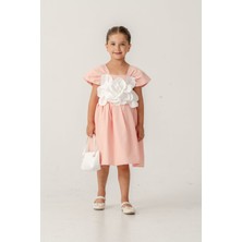Eray Kids Kız Çocuk Çantalı Büyük Çiçek Detaylı Özel Gün Doğum Günü Abiye Elbise (4-7 Yaş)