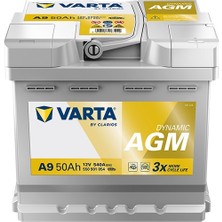 Varta A9 12V 50AH 540A Dynamic Start Stop Agm Akü (Üretim TARIHI:2025)