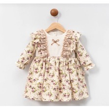 Butik Kız Bebek %100 Pamuklu Ekose Çiçekli Elbise